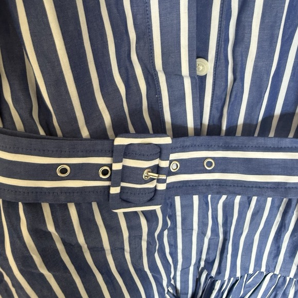 J.Crew Long Sleeved Shirt Dress Women Size 4 Blue and White Stripe‎ Beleted Midi - Picture 5 of 10